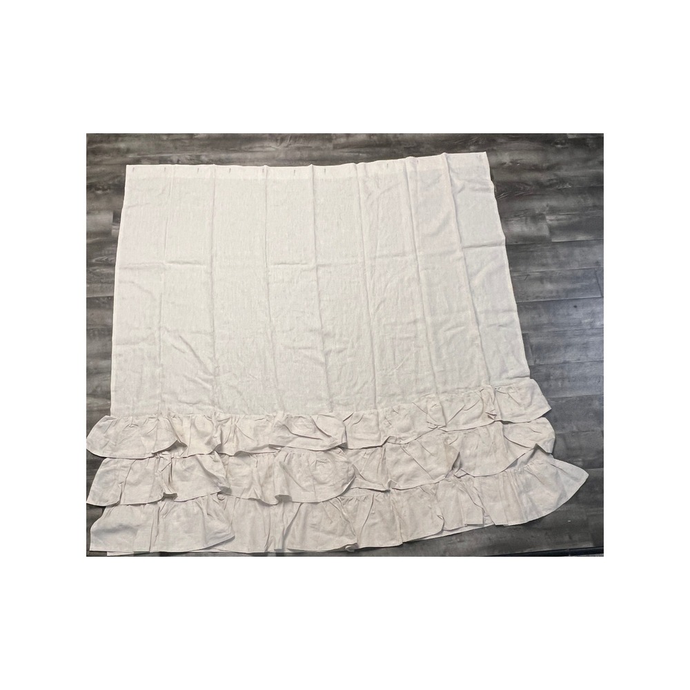 Pottery Barn Shower Curtain 72x72 Linen Ruffle Oatmeal Beige Farmhouse Boho